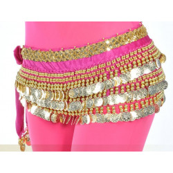 Ceinture de danse orientale velours fuschia et or