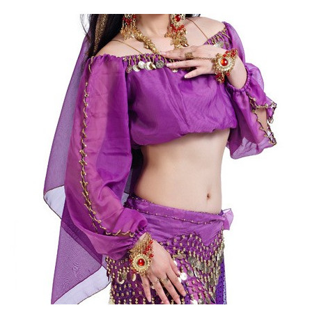 Haut de danse orientale à manches longues violet