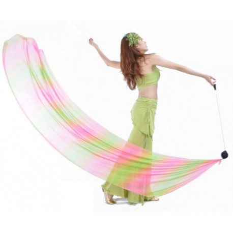 Veil poi de danse orientale pour une main vert et rose