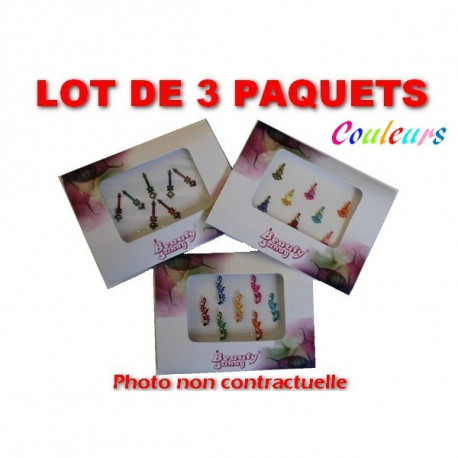 Lot de 3 paquets de Bindis autocollants couleur