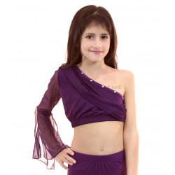 Top de danse enfant assymétrique une manche violet foncé