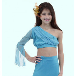 Top de danse enfant assymétrique une manche turquoise