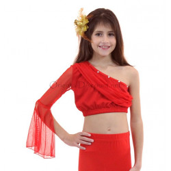 Top de danse enfant assymétrique une manche rouge