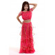 Costume de danse orientale enfant top + jupe à paillettes rose fuschia