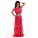 Costume de danse orientale enfant top + jupe à paillettes rose fuschia
