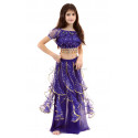 Costume de danse orientale enfant top + jupe à paillettes bleu nuit