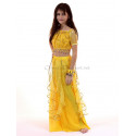 Costume de danse orientale enfant top + jupe à paillettes jaune