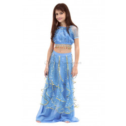 Costume de danse orientale enfant top + jupe à paillettes bleu ciel