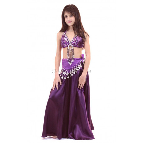 Tenue de danse orientale satinée enfant 10/12 ans violet foncé
