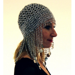 Bonnet de danse orientale argenté à sequins