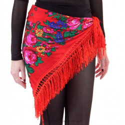 Foulard carré de danse orientale fleuri rouge Taille 34/36
