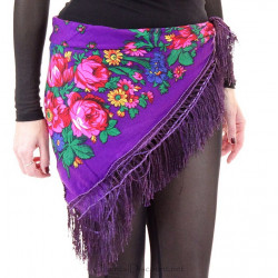 Foulard carré de danse orientale fleuri violet Taille 34/36
