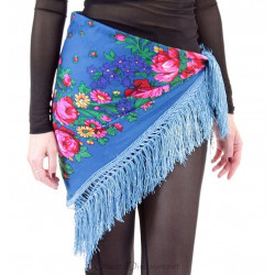 Foulard carré de danse orientale fleuri turquoise Taille 34/36