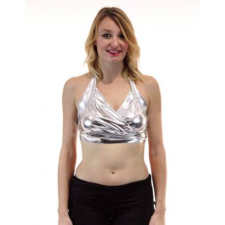 Bustier de danse orientale dos nu argenté