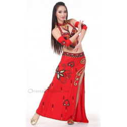 Costume de danse orientale complet rouge et strass
