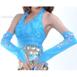 Top dos nu pailleté et sequins bleu ciel