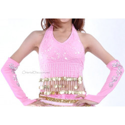 Top dos nu pailleté et sequins rose clair