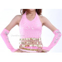 Top dos nu pailleté et sequins rose clair