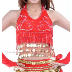 Top dos nu pailleté et sequins rouge