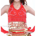 Top dos nu pailleté et sequins rouge