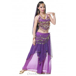Tenue de danse orientale 2 pièces Haut + Jupe violet et or
