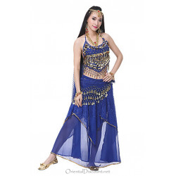 Tenue de danse orientale 2 pièces Haut + Jupe bleu nuit et or