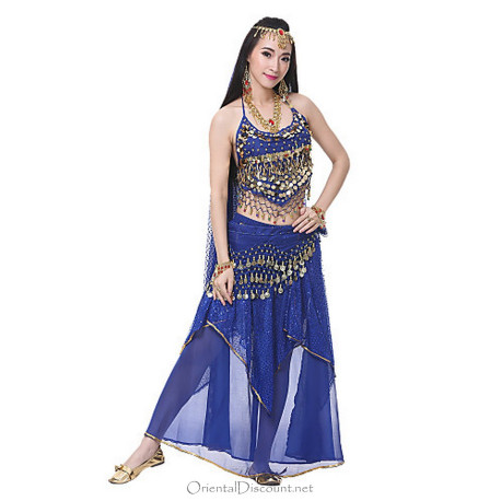 Tenue de danse orientale 2 pièces Haut + Jupe bleu nuit et or