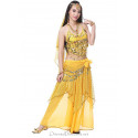 Tenue de danse orientale 2 pièces Haut + Jupe jaune et or
