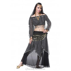 Costume de danse orientale 2 pièces Haut + Jupe noir et argent