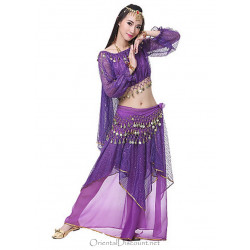 Costume de danse orientale 2 pièces Haut + violet et doré