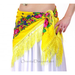 Foulard carré de danse orientale fleuri jaune