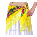 Foulard carré de danse orientale fleuri jaune