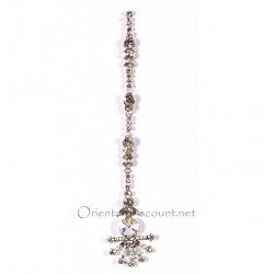 Bindi long haut de gamme argenté et strass 7 branches
