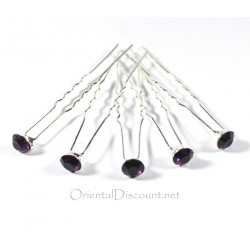 Lot de 5 pics à cheveux strass couleur prune