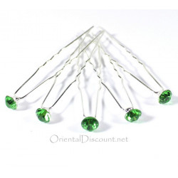 Lot de 5 pics à cheveux strass couleur vert