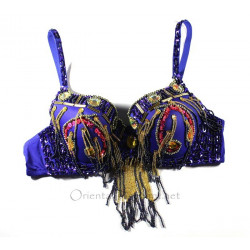Soutien gorge de danse orientale arabesques perlées bleu
