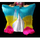Paire d'Eventails en soie ourlés turquoise jaune fuschia