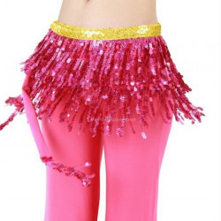 Ceinture de danse orientale à franges brillantes rose