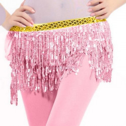 Ceinture de danse orientale à franges brillantes rose