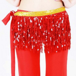 Ceinture de danse orientale à franges brillantes rouge