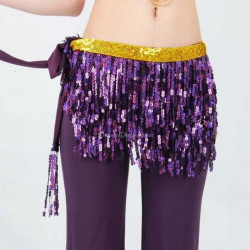Ceinture de danse orientale à franges brillantes violet