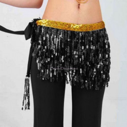 Ceinture de danse orientale à franges brillantes noir