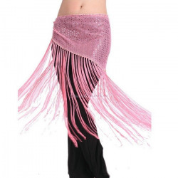 Ceinture de danse orientale à longs fils et paillettes rose