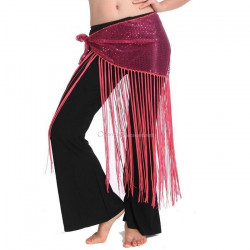 Ceinture de danse orientale à longs fils et paillettes fuschia