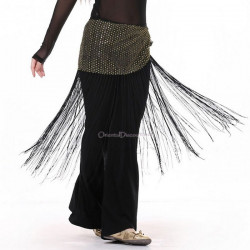 Ceinture de danse orientale à longs fils et paillettes noir et argent