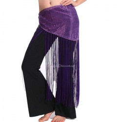 Ceinture de danse orientale à longs fils et paillettes violet