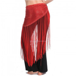 Ceinture de danse orientale à longs fils et paillettes rouge