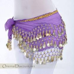 Ceinture de danse orientale à liseret doré violet