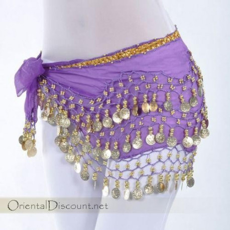 Ceinture de danse orientale à liseret doré violet