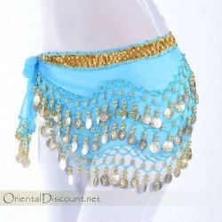 Ceinture de danse orientale à liseret doré turquoise